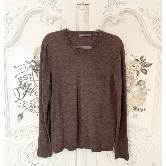 Vince Camuto Men's Brown Lightweight Sweater V Neck Wool Blend, Size L - Picture 1 of 13